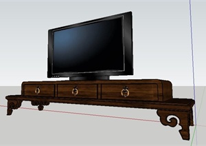 中式木质电视柜及电视设计SU(草图大师)模型