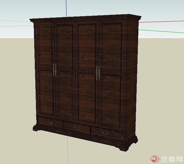 木质衣柜储物柜设计su模型(1)