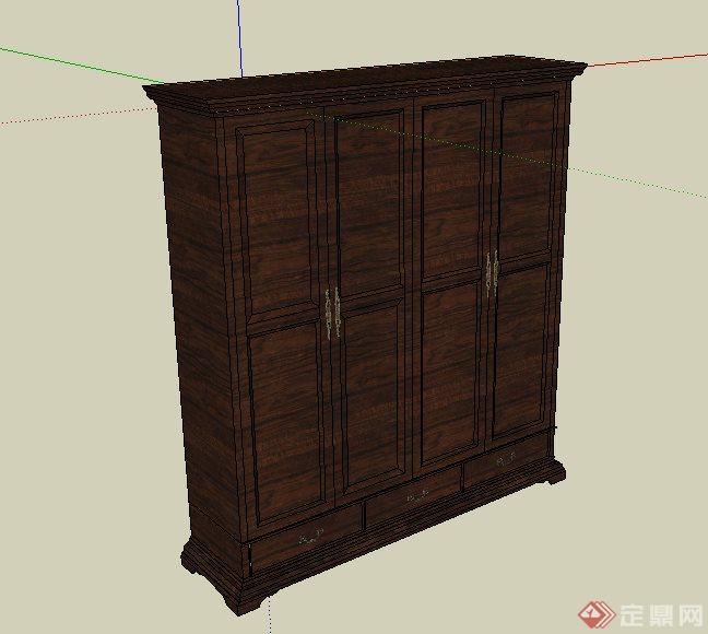 木质衣柜储物柜设计su模型(3)