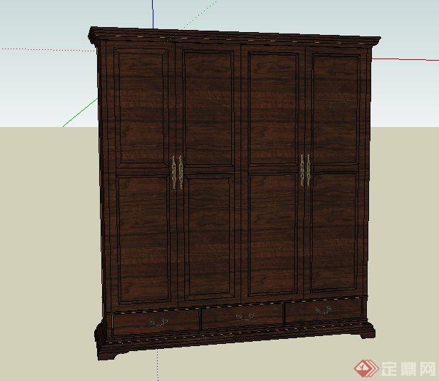 木质衣柜储物柜设计su模型(2)