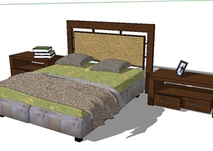 现代中式风格床及床头柜设计SU(草图大师)模型