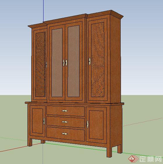 中式木质储物柜素材su模型(1)