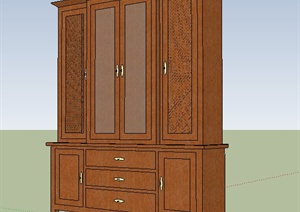 中式木质储物柜素材SU(草图大师)模型