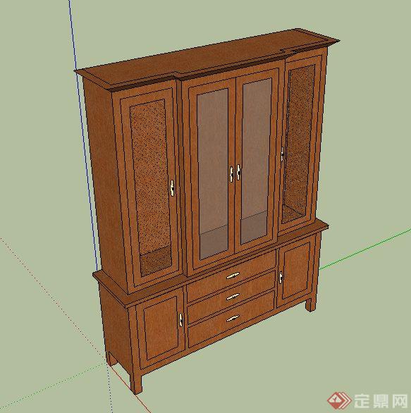 中式木质储物柜素材su模型(3)