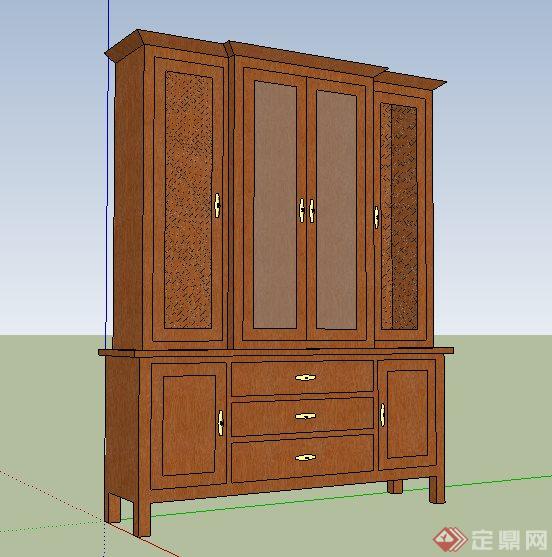 中式木质储物柜素材su模型(2)