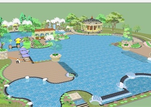 小区室外泳池景观方案SU(草图大师)精致设计模型