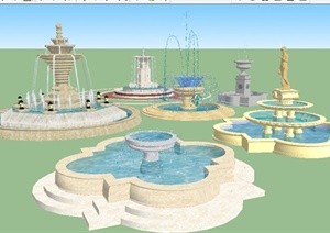 几个欧式喷泉花坛SU(草图大师)模型