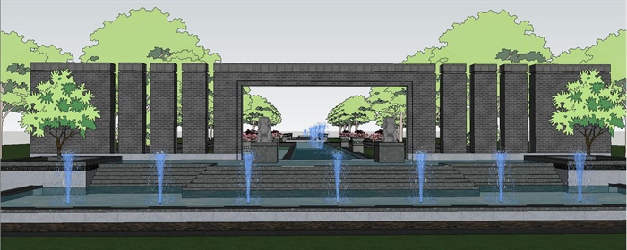 两个新中式水景照壁ＳＵ模型(3)