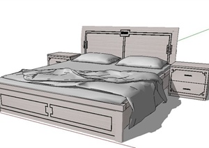 现代中式床及床头柜SU(草图大师)模型
