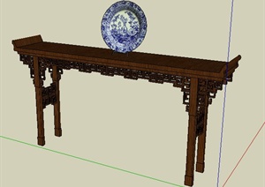 中式木质案台及陶瓷摆件SU(草图大师)模型