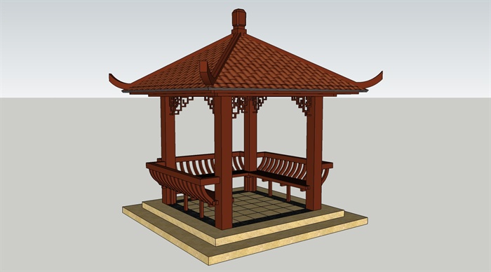 现代中式风格方亭设计su模型