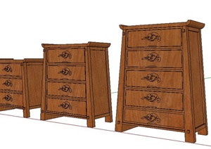 三款中式风格木质柜子SU(草图大师)模型