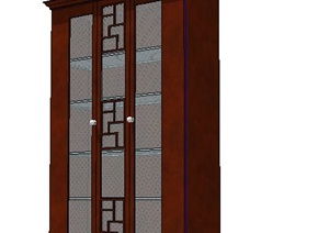 中式木质储物柜文件柜SU(草图大师)模型