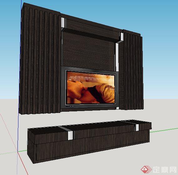简约电视墙及电视柜su模型(2)
