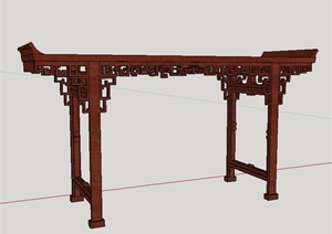 中式风格红色木质案台SU(草图大师)模型