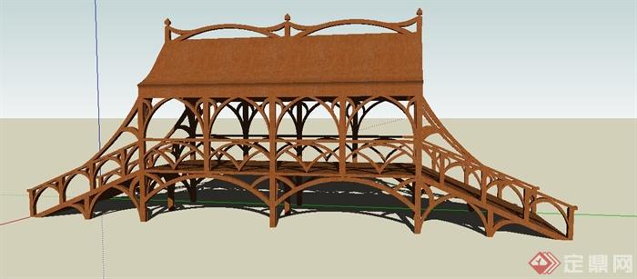 混搭风格木质廊桥设计su模型(2)