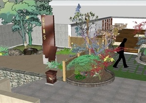 新中式露天餐馆庭院景观方案ＳＵ模型