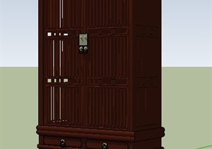 中式风格木质储物柜设计SU(草图大师)模型