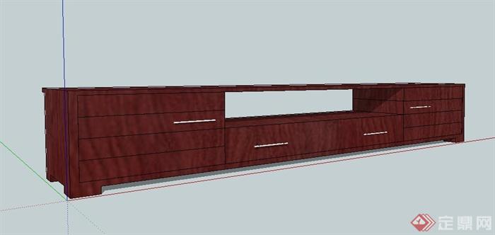 简约中式木质电视柜su模型(2)
