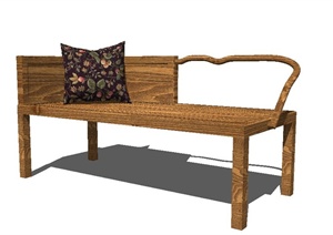 中式木沙发及靠枕SU(草图大师)模型