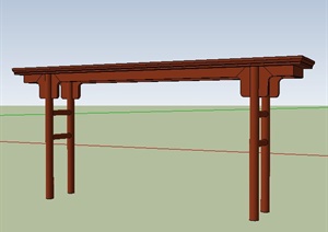 中式风格木质长案桌SU(草图大师)模型
