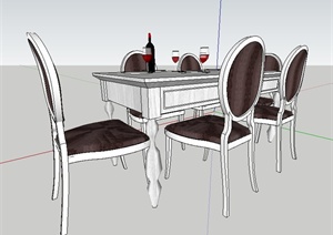 某现代风格六人座餐桌椅SU(草图大师)模型