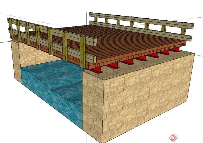 景观木桥平桥设计su模型(2)