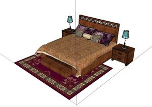 现代中式床榻详细精致设计SU(草图大师)模型