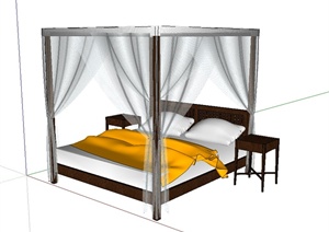 现代中式床榻详细设计SU(草图大师)模型