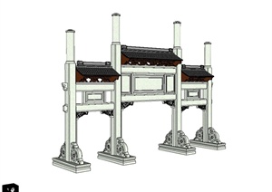 现代中式详细的牌坊门设计SU(草图大师)模型