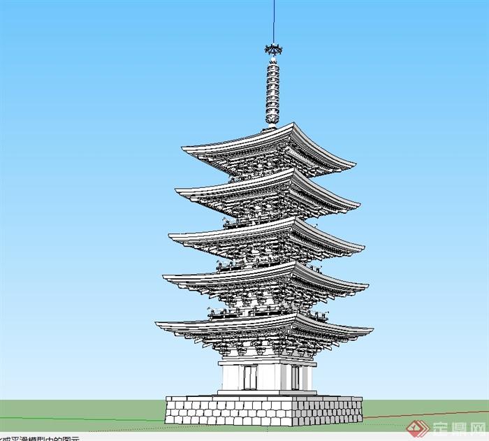 古典中式风格玲珑塔设计su模型(1)