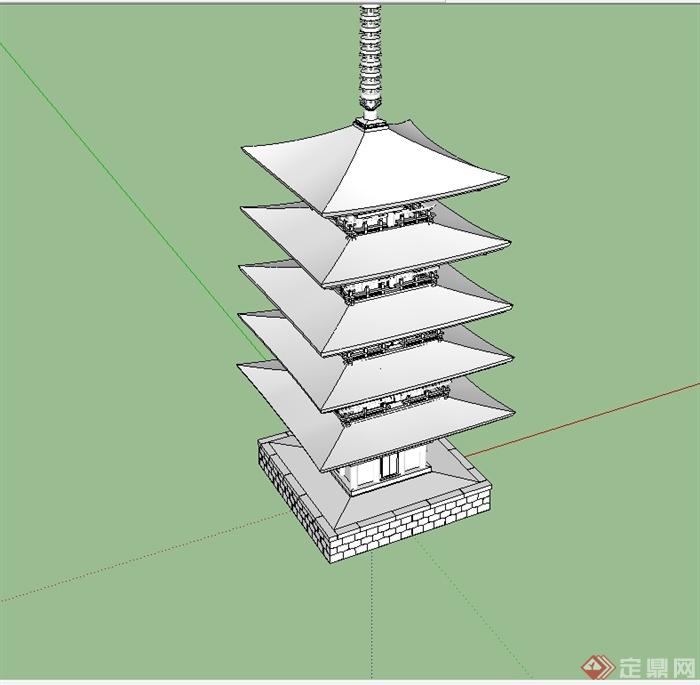 古典中式风格玲珑塔设计su模型(2)