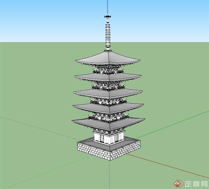 古典中式风格玲珑塔设计su模型(3)
