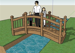 某公园详细精致的木园桥设计SU(草图大师)模型