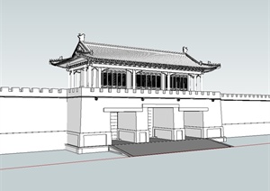 古典中式风格城门楼建筑SU(草图大师)模型
