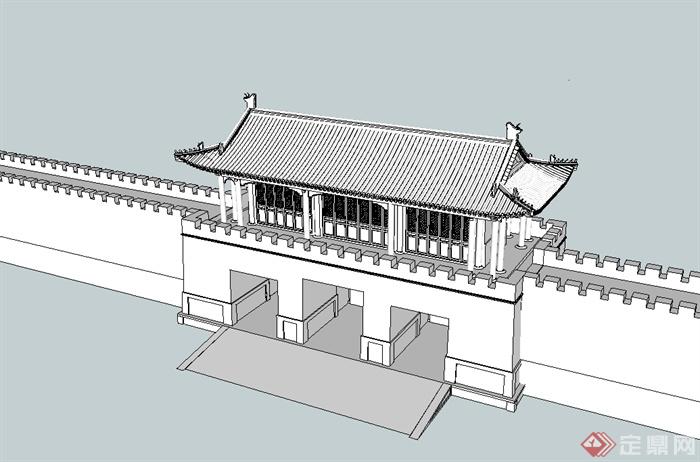 古典中式风格城门楼建筑SU模型(2)