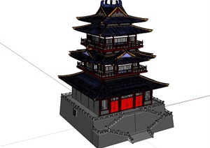 古典中式风格藏经阁塔楼建筑设计SU(草图大师)模型