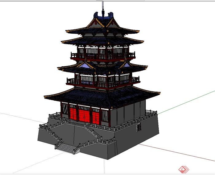 古典中式风格藏经阁塔楼建筑设计su模型(2)