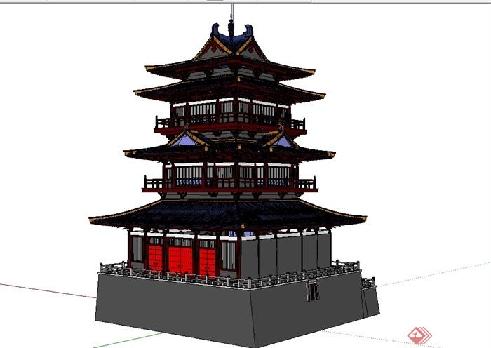 古典中式风格藏经阁塔楼建筑设计su模型(3)