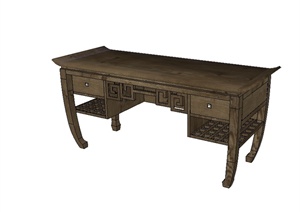古典中式风格详细的木桌子设计SU(草图大师)模型