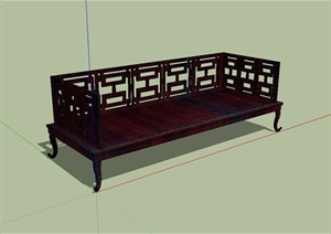 中式风格详细的床榻设计SU(草图大师)模型