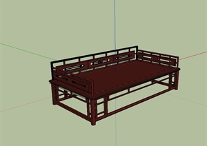 现代中式详细的床榻设计SU(草图大师)模型