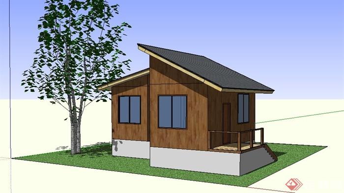 现代简约单层住宅小屋建筑su模型(1)