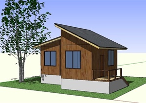 现代简约单层住宅小屋建筑SU(草图大师)模型