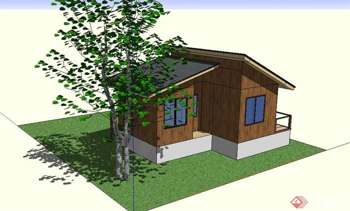 现代简约单层住宅小屋建筑su模型(3)
