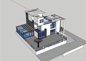 现代风格独栋私家别墅设计SU(草图大师)模型及cad方案