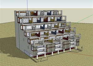 现代风格详细柯布西耶作品多层住宅建筑设计SU(草图大师)模型