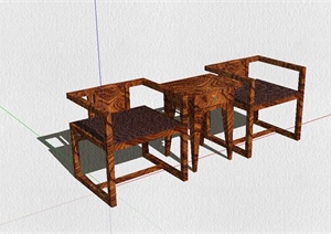 现代风格实木桌椅组合家具SU(草图大师)模型