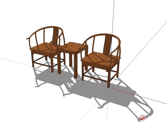 现代中式风格室内桌椅组合设计SU模型(1)