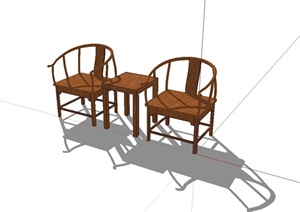 现代中式风格室内桌椅组合设计SU(草图大师)模型